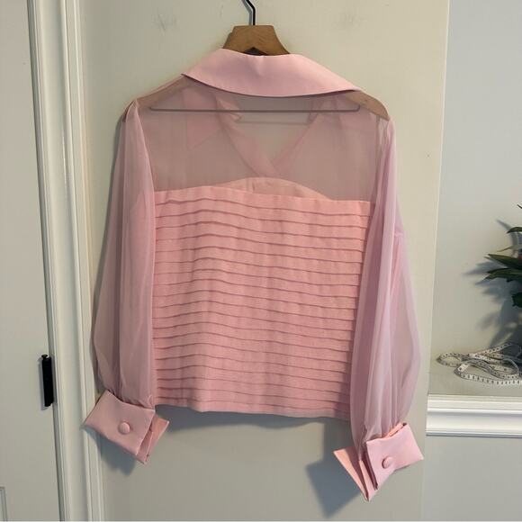Jovani Pink Pleated Long Sleeve Top Blouse 14 - Picture 7 of 13